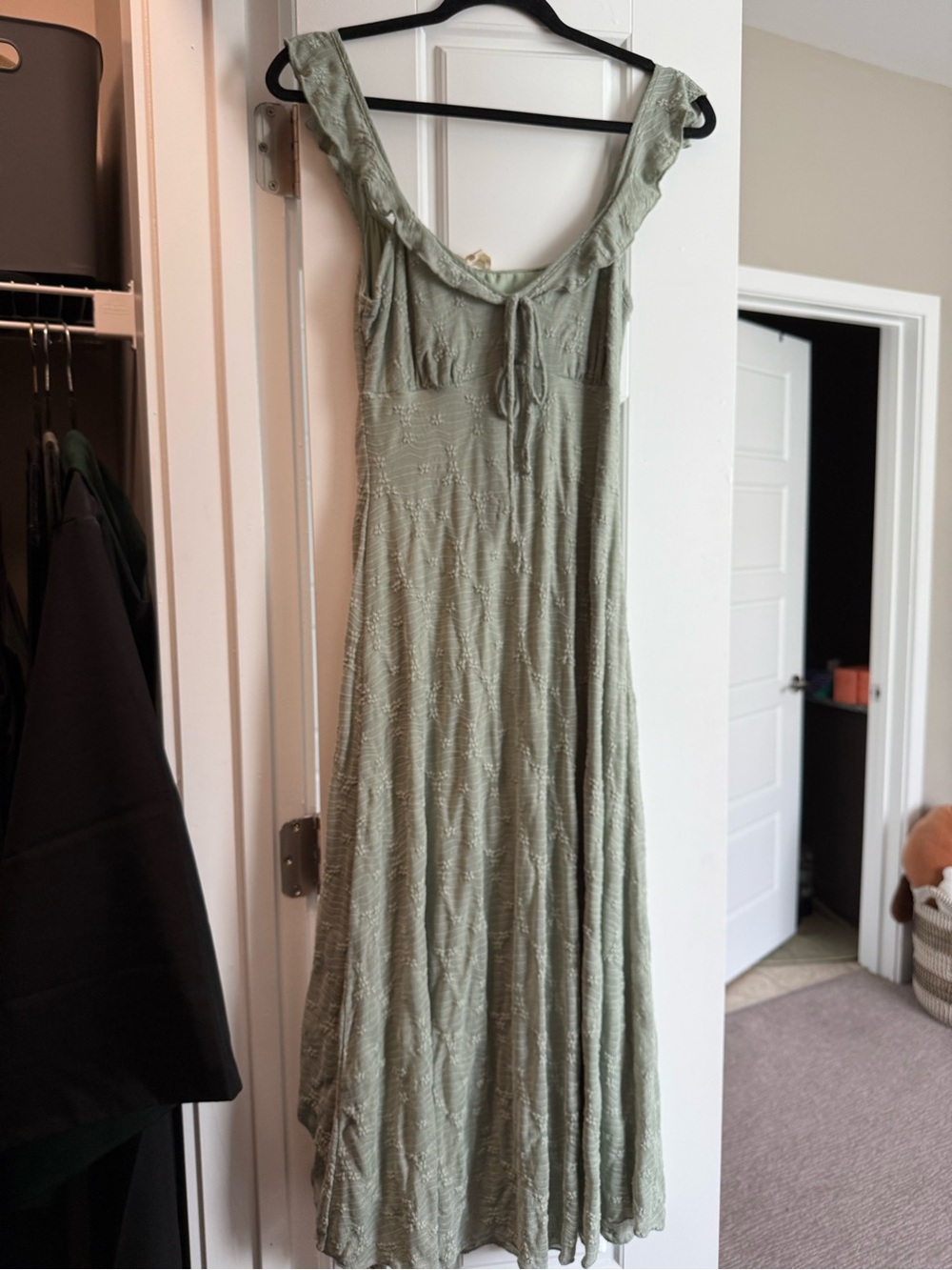 See You Monday Sage Green Ruffle-Trim Maxi Dress